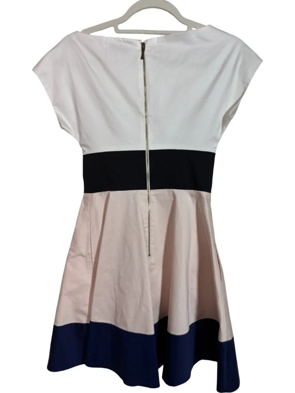 Kate Spade Colorblock Fit & Flare Dress Women White Pink Navy Size 00 XXS Chic